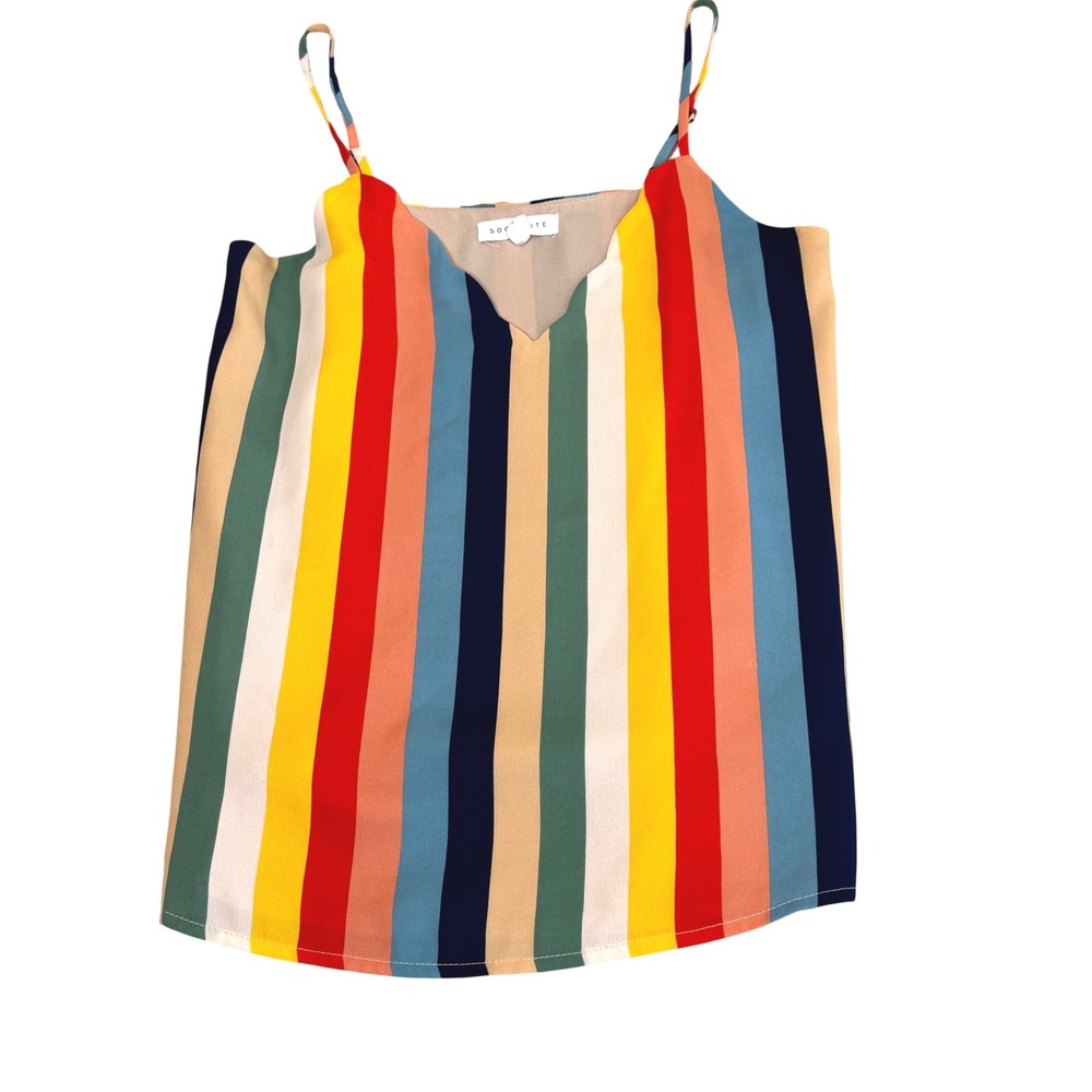 Socialite Camisole Top XS Rainbow Striped VNeck‎ Colorful Summer Fun Multi-Color